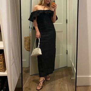 DISSH linen ruffled off the shoulder dress